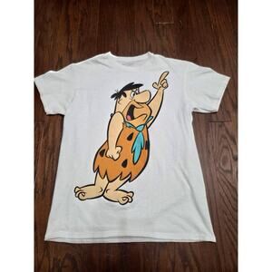 Vintage Hanna-Barbera Fred Flintstone Graphic T-Shirt White Medium 100% Cotton